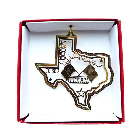 Proud to be a Texan Brass Ornament Texas State American Flag - Picture 1 of 8